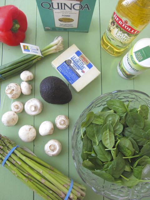 ingredients for penne and asparagus salad