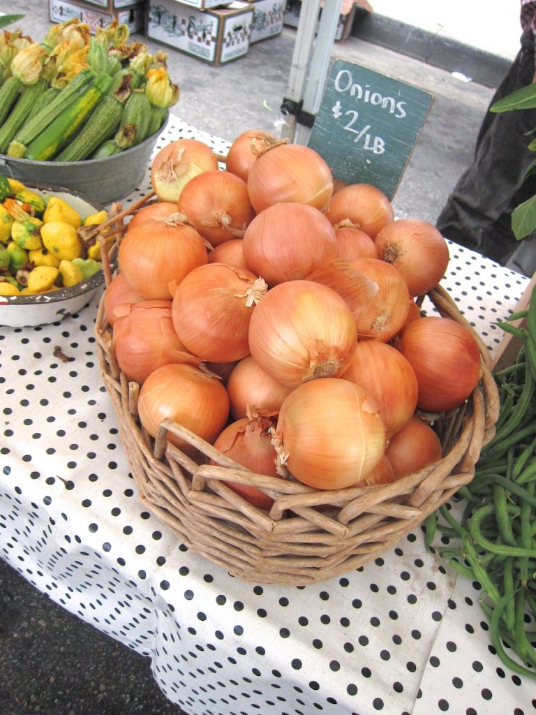 onions at the farmers market