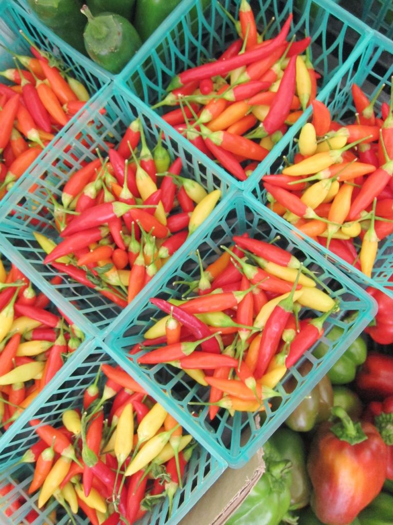 spicy peppers at the farmers market