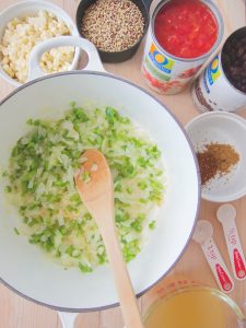 preparing Mexican Black Beans and Quinoa