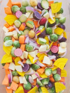 cut up vegetables in casserole