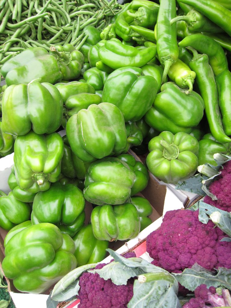 green peppers at the farmers market