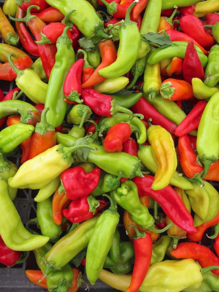 spicy peppers at the farmers market