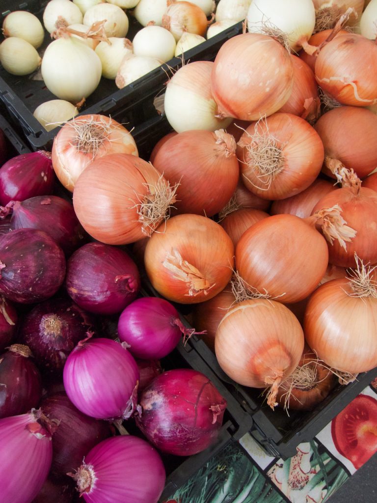 onions at the farmers market