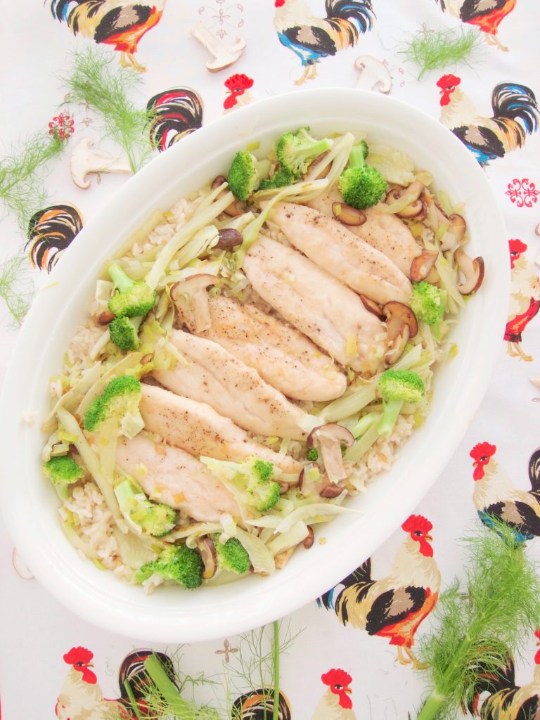 Chicken Tenders With Fennel, Leeks, Broccoli and Mushrooms