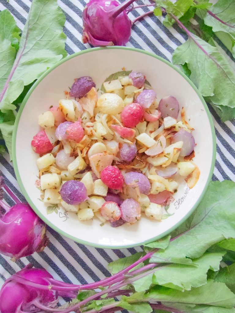 Roasted Kohlrabi and Radishes