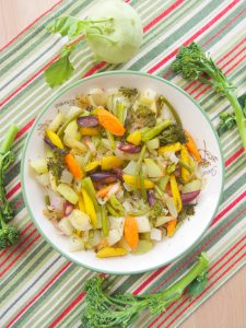 Roasted Carrots, Kohlrabi and Baby Broccoli With Garlic Scapes