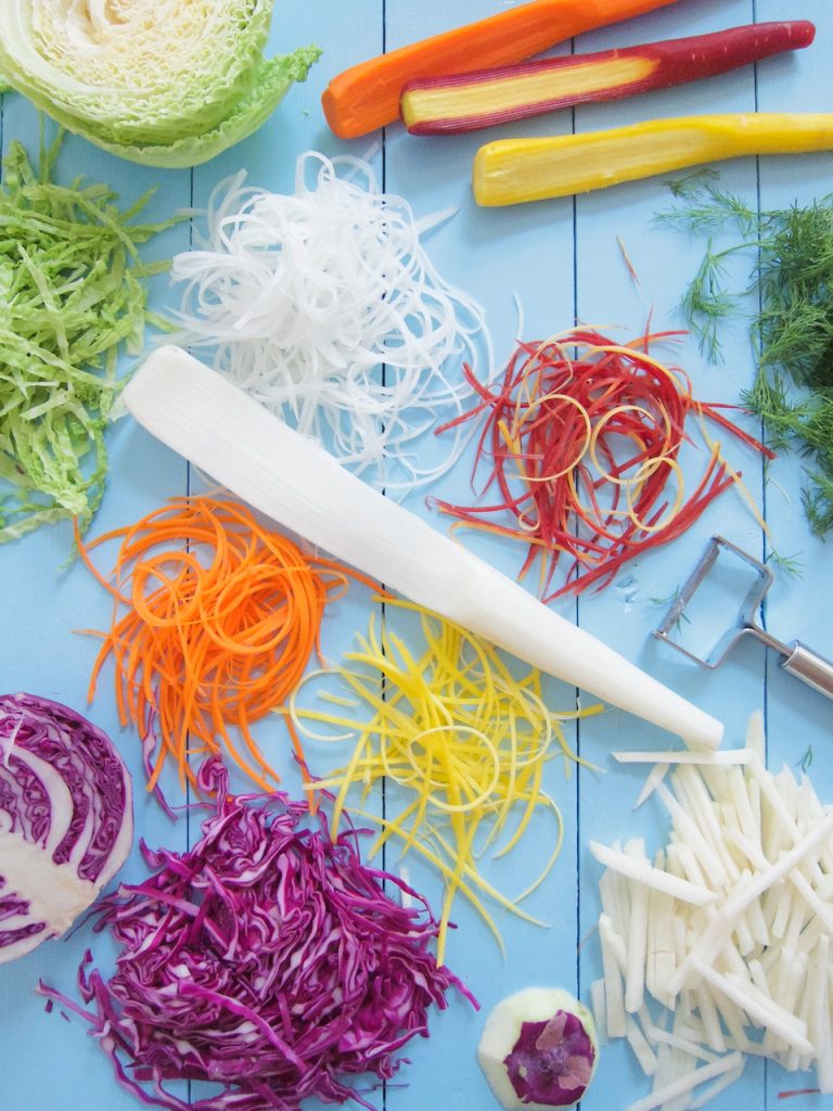 preparing daikon radish salad