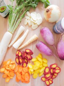 ingredients for Roasted Carrots, Parsnips and Radishes