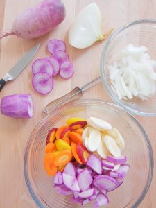 preparing Roasted Carrots, Parsnips and Radishes