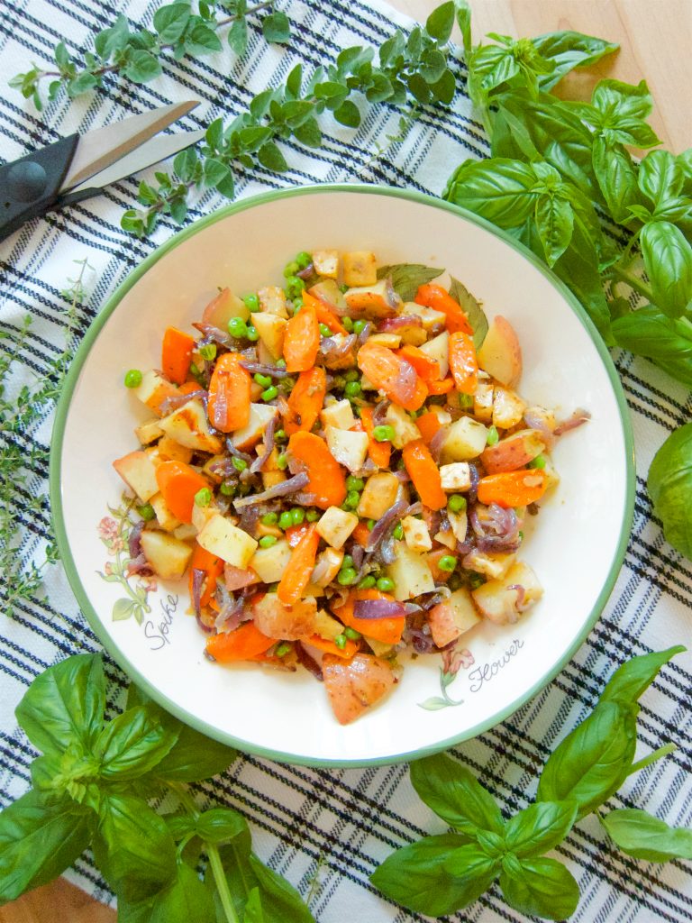 Roasted Potatoes, Celery Root, Carrots and Peas