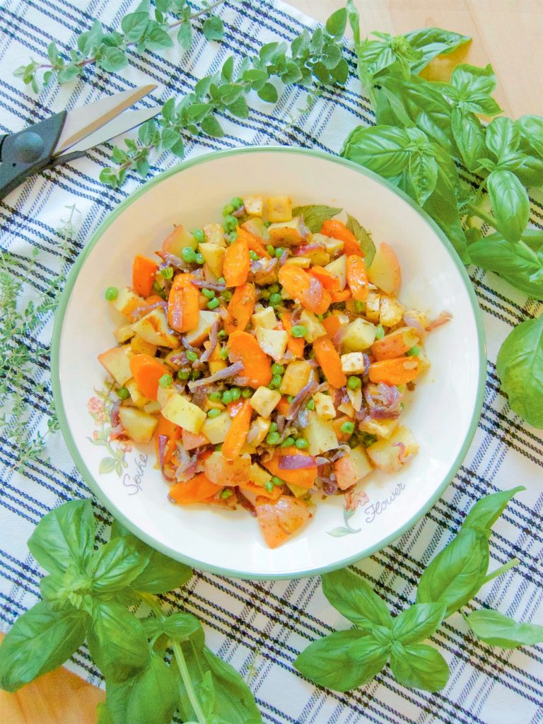 Roasted Potatoes, Celery Root, Carrots and Peas