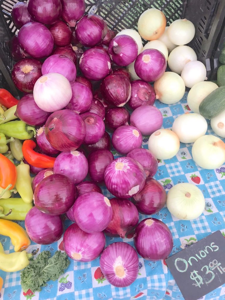 onions at farmers market