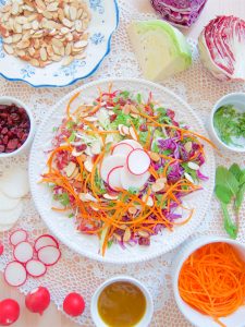 Cabbage and Carrot Salad With Cranberries, Mint and Almonds