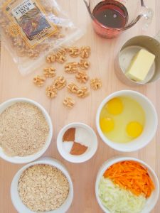 ingredients for Gluten-Free Apple and Carrot Muffins With Nuts and Oats