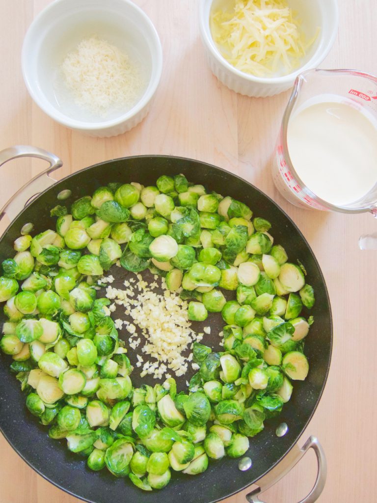 preparing Creamy Brussels Sprouts With Bacon