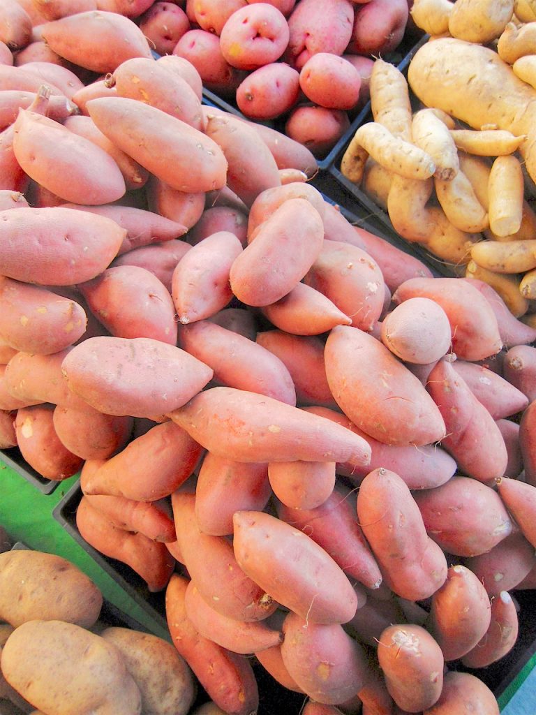 sweet potatoes at the farmers market