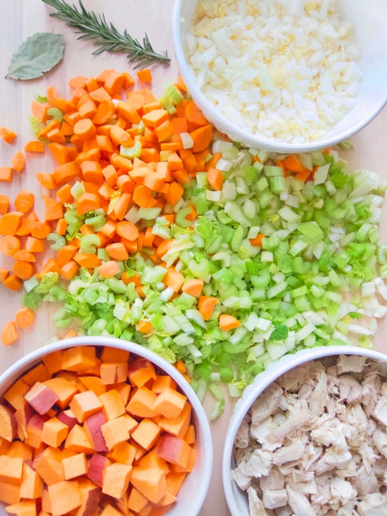 ingredients for turkey and sweet potato soup