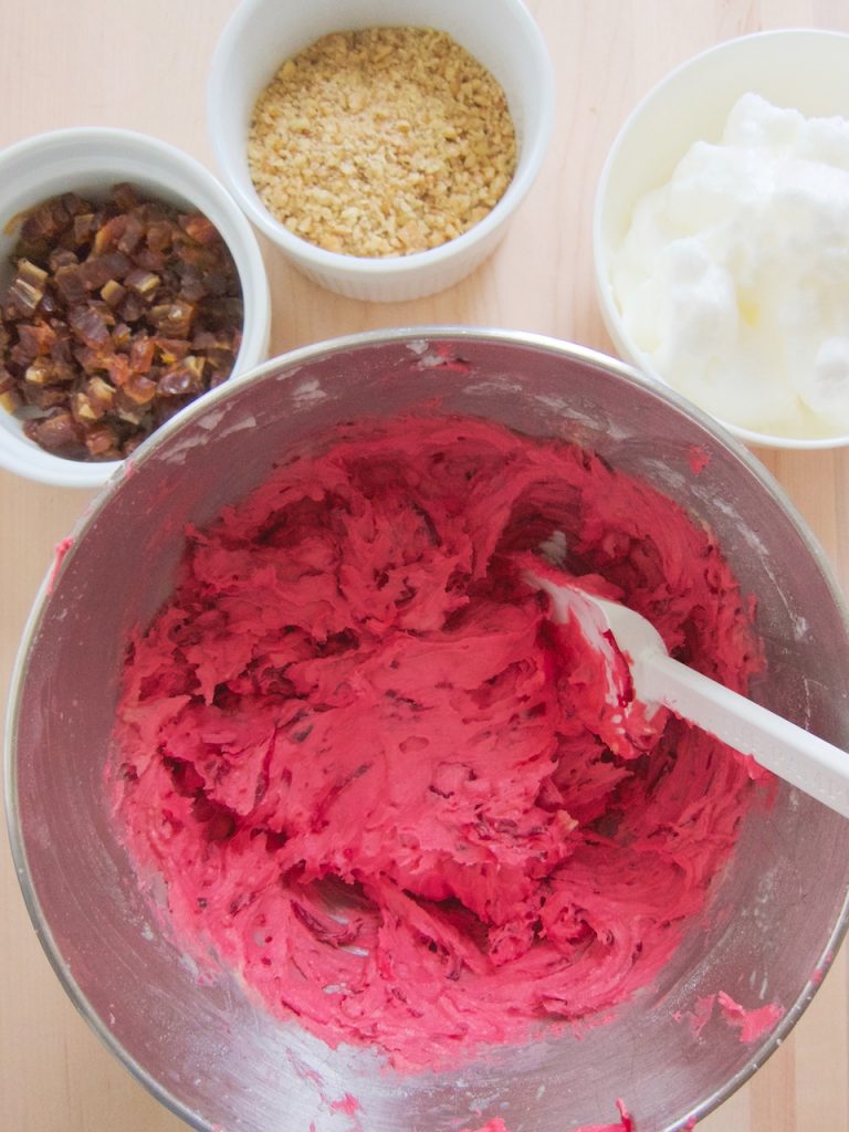 preparing Beet and White Carrot Cupcakes