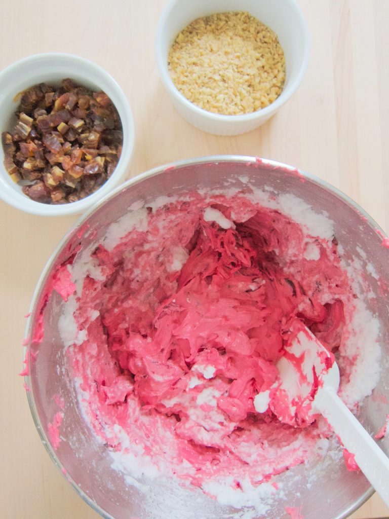preparing Beet and White Carrot Cupcakes