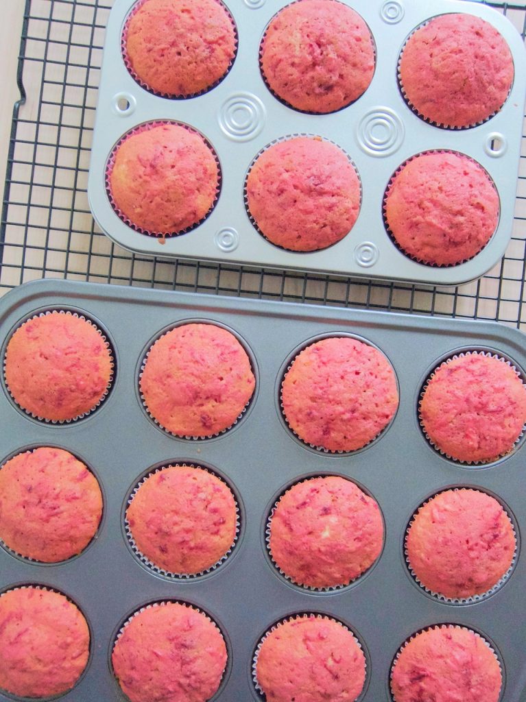 cooked unfrosted Beet and White Carrot Cupcakes