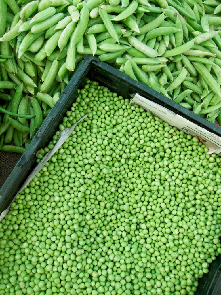 fresh peas at the farmers market
