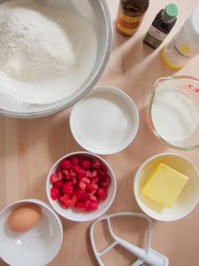 ingredients for lemon muffins with raspberries