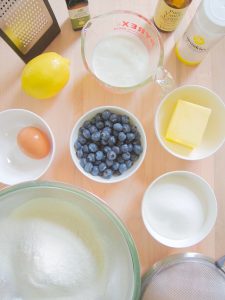 ingredients for lemon muffins with blueberries