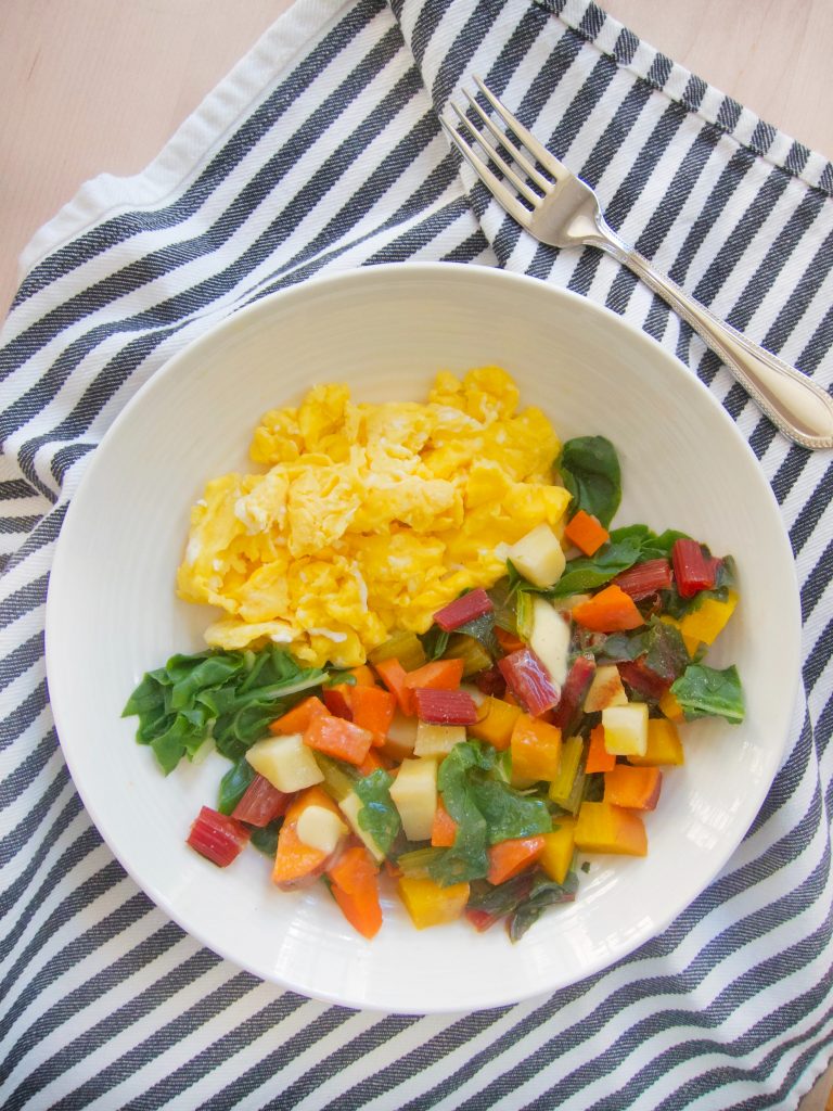 eggs and Steam Chard, Beets, Carrots and Sweet Potato