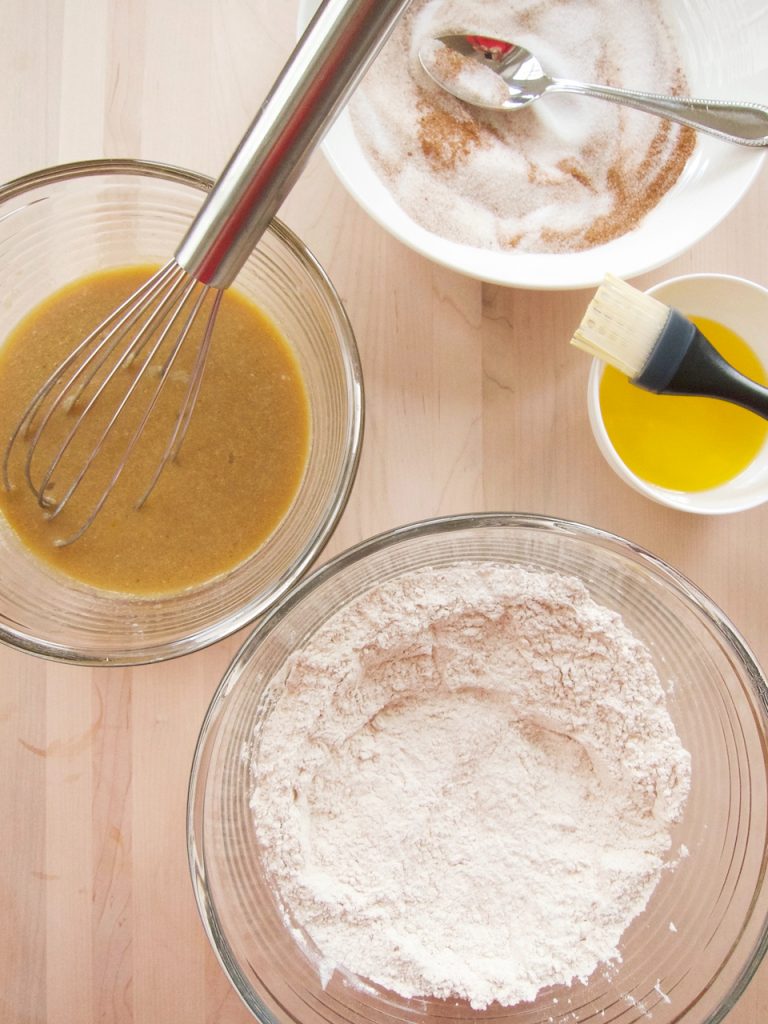 mixing apple cider donut batter