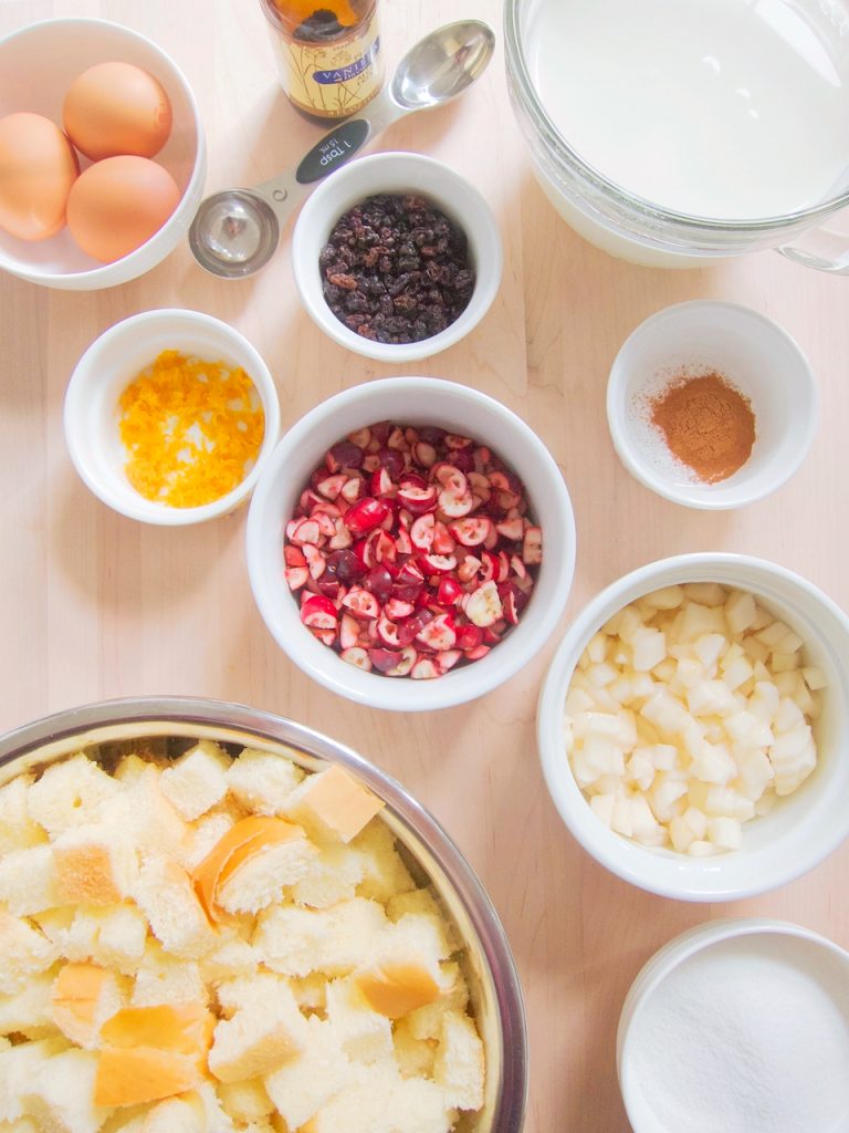 ingredients for Cranberry and Pear Bread Pudding