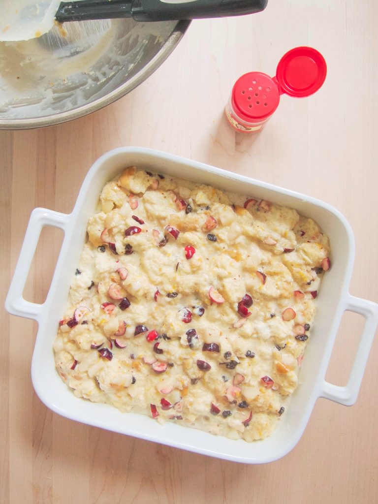 uncooked Cranberry and Pear Bread Pudding