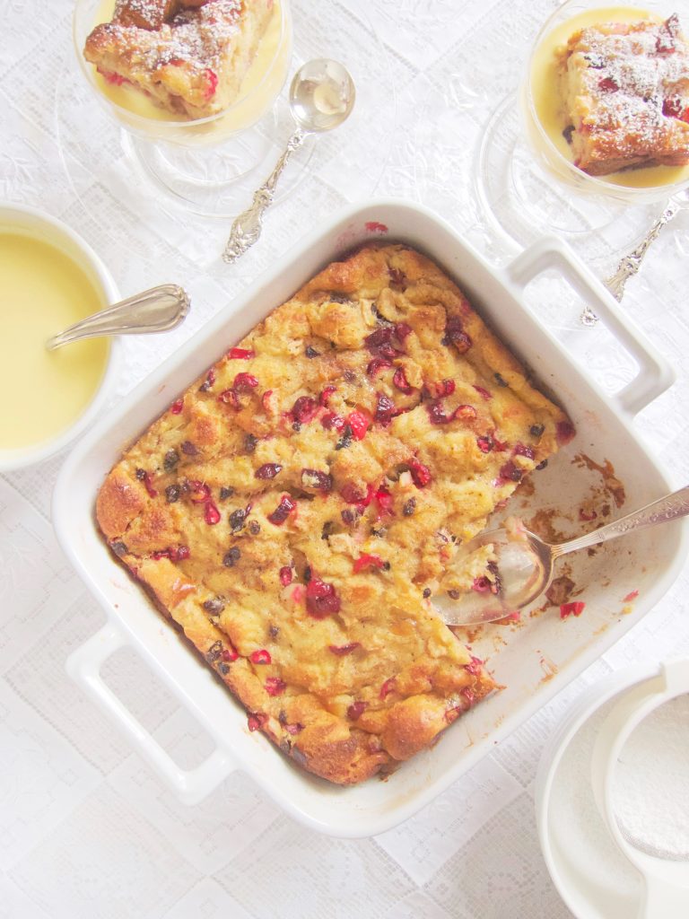 Cranberry and Pear Bread Pudding