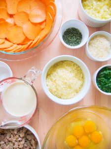 Ingredients for Sausage and Spinach Pie With Sweet Potato Crust