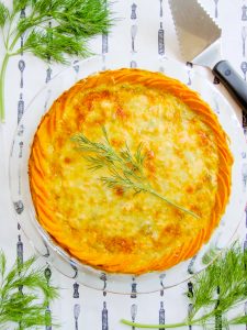 Salmon and Leek Pie With Sweet Potato Crust