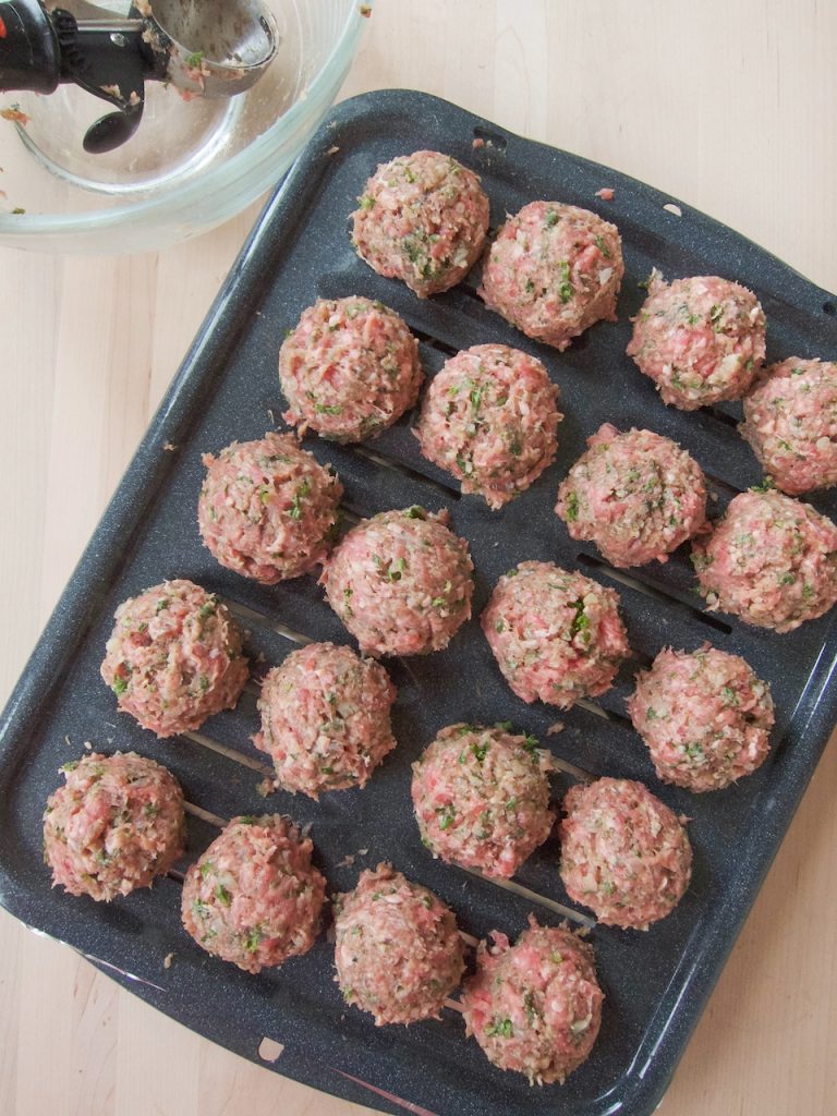 uncooked Greek meatballs