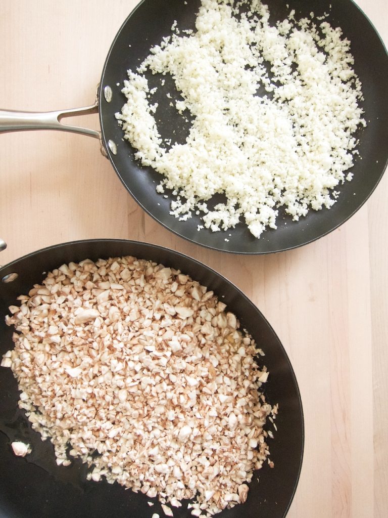 cauliflower rice and chopped mushrooms