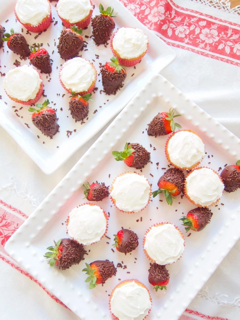 frosted cupcakes and chocolate dipped strawberries