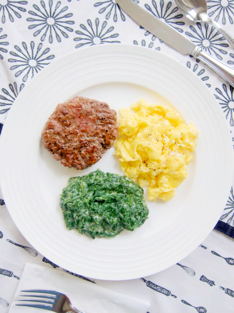 meat, eggs and spinach