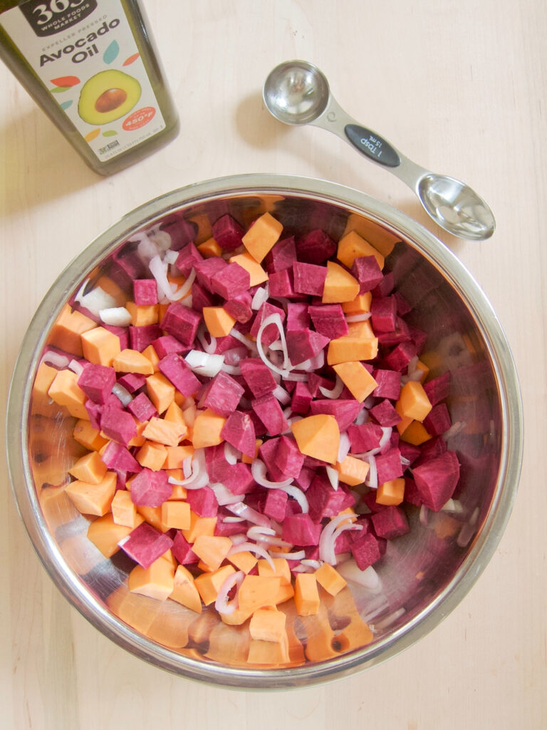 cut up stokes and sweet potatoes